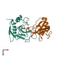 PDB entry 1oo9 coloured by chain, top view.