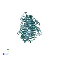 PDB entry 1ooc coloured by chain, side view.