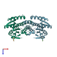 PDB entry 1ooe coloured by chain, top view.