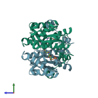 PDB entry 1oon coloured by chain, side view.