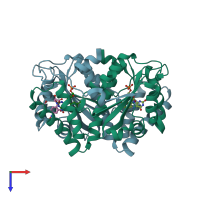 PDB entry 1oon coloured by chain, top view.
