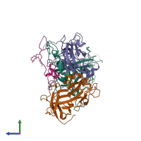 PDB entry 1oop coloured by chain, side view.