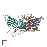 PDB entry 1oop coloured by chain, top view.