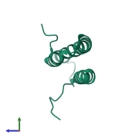 PDB entry 1op1 coloured by chain, side view.