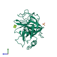 PDB entry 1op2 coloured by chain, side view.