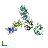 PDB entry 1op8 coloured by chain, front view.