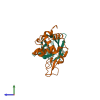 PDB entry 1op9 coloured by chain, side view.