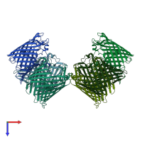 PDB entry 1opf coloured by chain, top view.