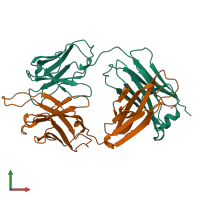 PDB entry 1opg coloured by chain, front view.