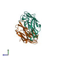 PDB entry 1opg coloured by chain, side view.