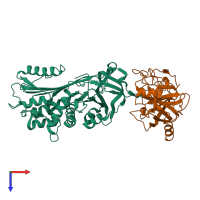 PDB entry 1oph coloured by chain, top view.