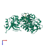 PDB entry 1opk coloured by chain, top view.