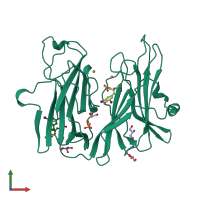 PDB entry 1opm coloured by chain, front view.