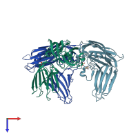 PDB entry 1opo coloured by chain, top view.