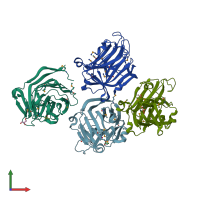 PDB entry 1oq1 coloured by chain, front view.