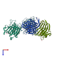 PDB entry 1oq1 coloured by chain, top view.