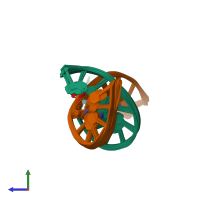 PDB entry 1oq2 coloured by chain, ensemble of 17 models, side view.