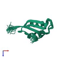 PDB entry 1oq3 coloured by chain, ensemble of 30 models, top view.