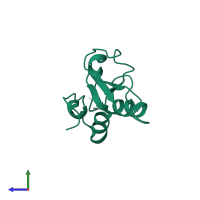 Monomeric assembly 1 of PDB entry 1oqa coloured by chemically distinct molecules, side view.