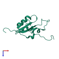Monomeric assembly 1 of PDB entry 1oqa coloured by chemically distinct molecules, top view.