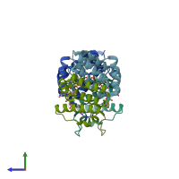 PDB entry 1oqc coloured by chain, side view.