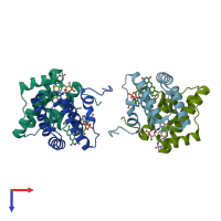 PDB entry 1oqc coloured by chain, top view.