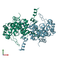 PDB entry 1oqf coloured by chain, front view.