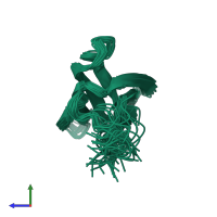 PDB entry 1oqk coloured by chain, ensemble of 22 models, side view.