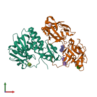 PDB entry 1oql coloured by chain, front view.