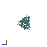 PDB entry 1oqn coloured by chain, side view.