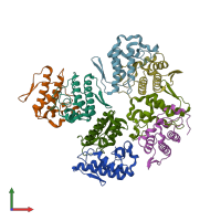 PDB entry 1oqs coloured by chain, front view.