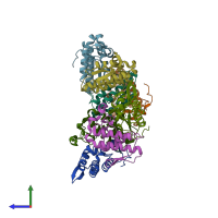 PDB entry 1oqs coloured by chain, side view.