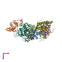 PDB entry 1oqs coloured by chain, top view.