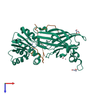 Hetero pentameric assembly 1 of PDB entry 1or8 coloured by chemically distinct molecules, top view.