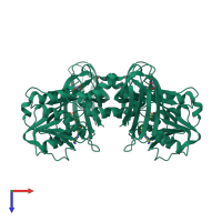 Homo dimeric assembly 2 of PDB entry 1or8 coloured by chemically distinct molecules, top view.