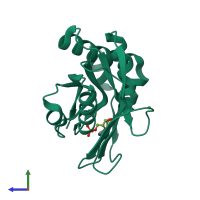 PDB entry 1ore coloured by chain, side view.