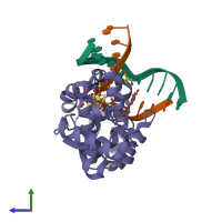 PDB entry 1orn coloured by chain, side view.