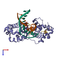 PDB entry 1orn coloured by chain, top view.