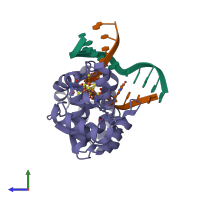 PDB entry 1orp coloured by chain, side view.