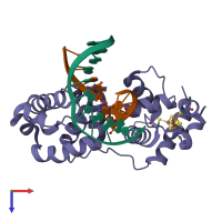 PDB entry 1orp coloured by chain, top view.