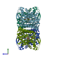 PDB entry 1orr coloured by chain, side view.