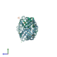 PDB 1oru coloured by chain and viewed from the side.