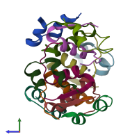 PDB entry 1os4 coloured by chain, side view.