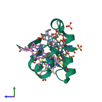 PDB entry 1os6 coloured by chain, side view.