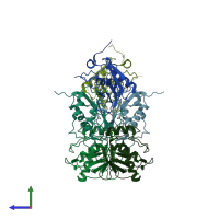 PDB entry 1os9 coloured by chain, side view.