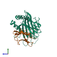 PDB entry 1osz coloured by chain, side view.