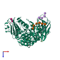 PDB entry 1ot1 coloured by chain, top view.