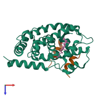 Hetero trimeric assembly 2 of PDB entry 1ot7 coloured by chemically distinct molecules, top view.