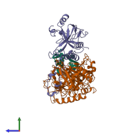 PDB entry 1otc coloured by chain, side view.