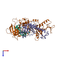 PDB entry 1otc coloured by chain, top view.